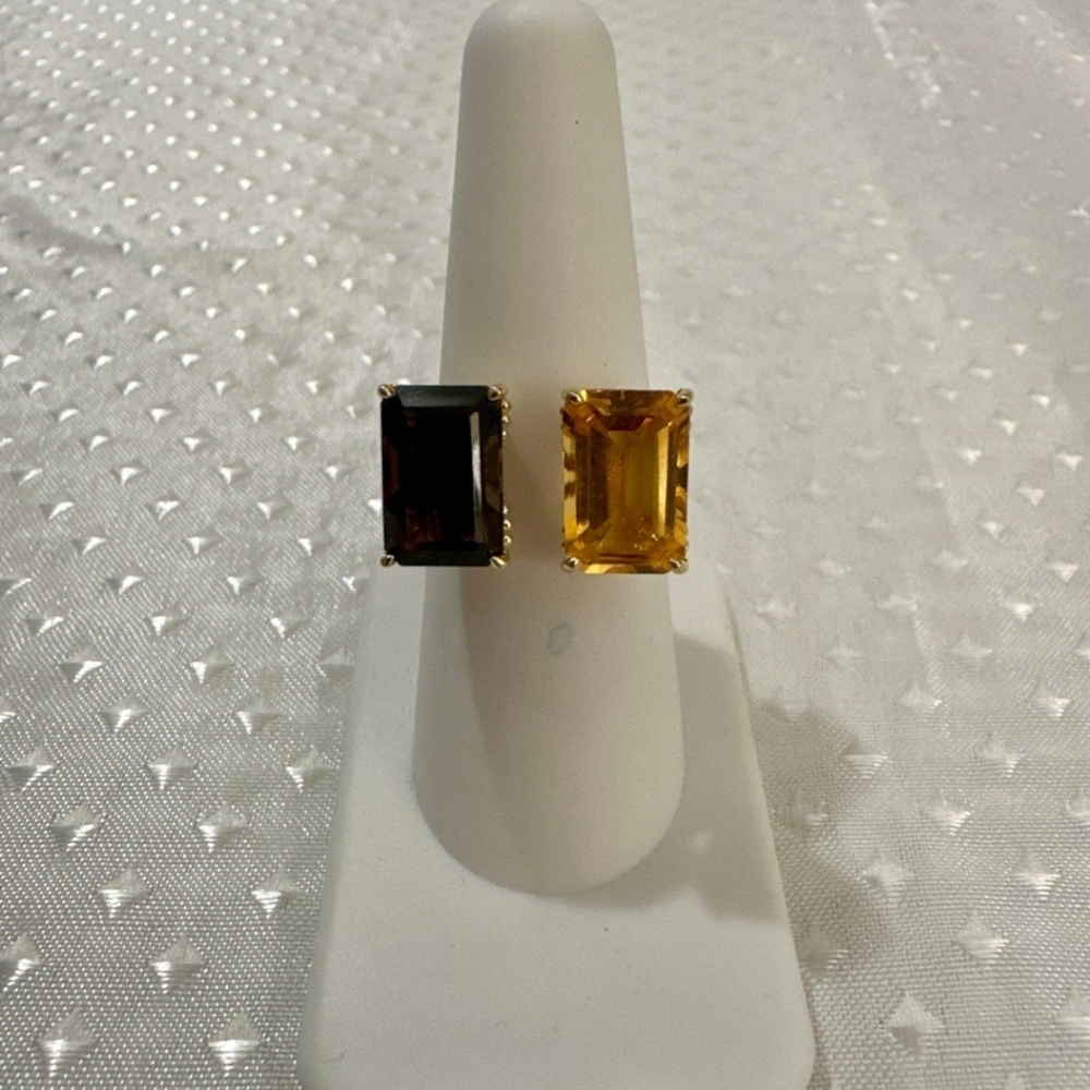 Michael Valitutti 8.15ctw Emerald Cut Citrine & Smoky Quartz Ring Sz 7 - Picture 8 of 10